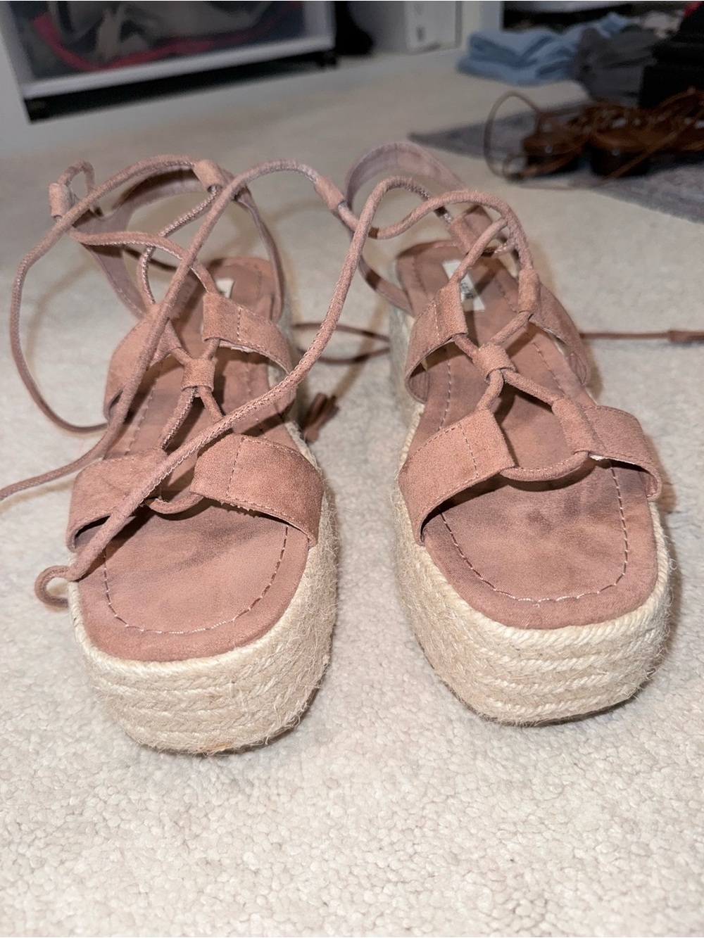 Pull&Bear Pink Lace-Up Espadrille Platform Sandals